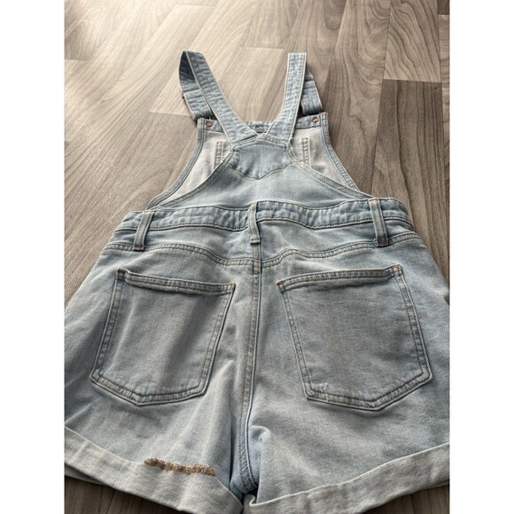 Old Navy Shortalls Womens Small Blue Shorts Bib Overalls Cuffed Distressed 30x3 - Picture 8 of 16